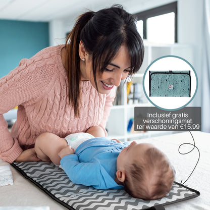 Stayopen changing bag green dots - changing bag - stay-open frame - USB charging function - incl. buggy mounting and changing mat