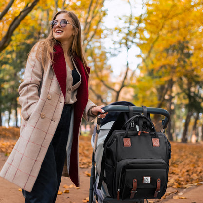 Stayopen luiertas zwart - Verzorgingstas - stay-open frame - USB oplaadfunctie - incl. buggymontage en verschoonmat