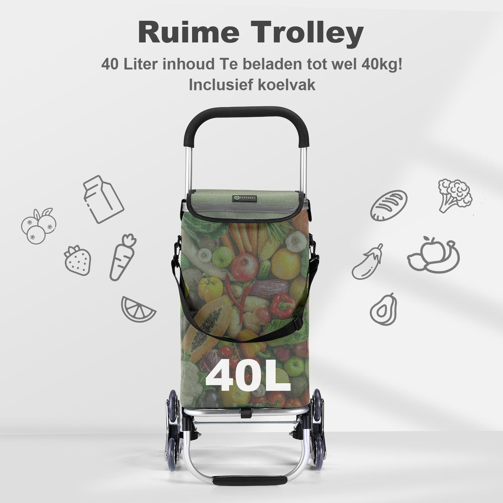 Packaway Boodschappentrolley 40L groen - incl. trapwielen - steekwagenfunctie