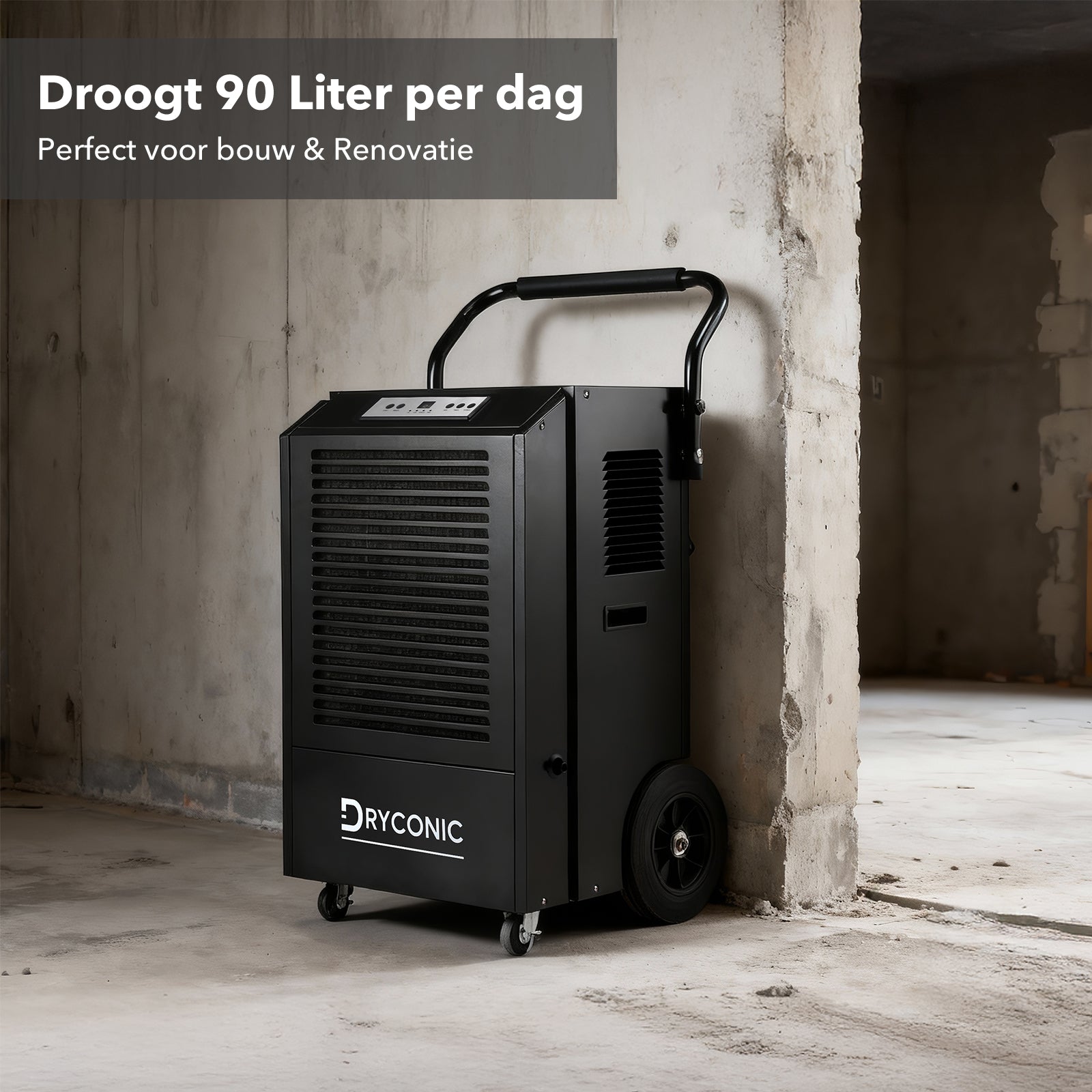 Dryconic Bouwdroger 90L - Professionele luchtontvochtiger - ContinuousDrain® - Auto-Defrost - JobSite™ metalen behuizing - Extra grote luchtinlaat