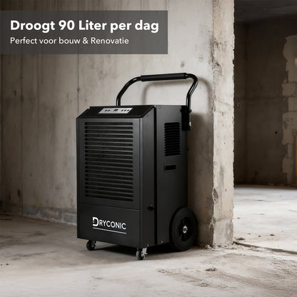 Dryconic Bouwdroger 90L - Professionele luchtontvochtiger - ContinuousDrain® - Auto-Defrost - JobSite™ metalen behuizing - Extra grote luchtinlaat