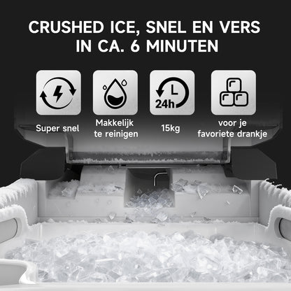 Bardi 1.1L - Nugget IJsblokjesmachine Rond - Crushed Ice Maker met IJsschep - 15kg/24 uur - Ijsblokjesmaker - Met Luxe Thermosbeker - Zwart - Citruspers Zwart