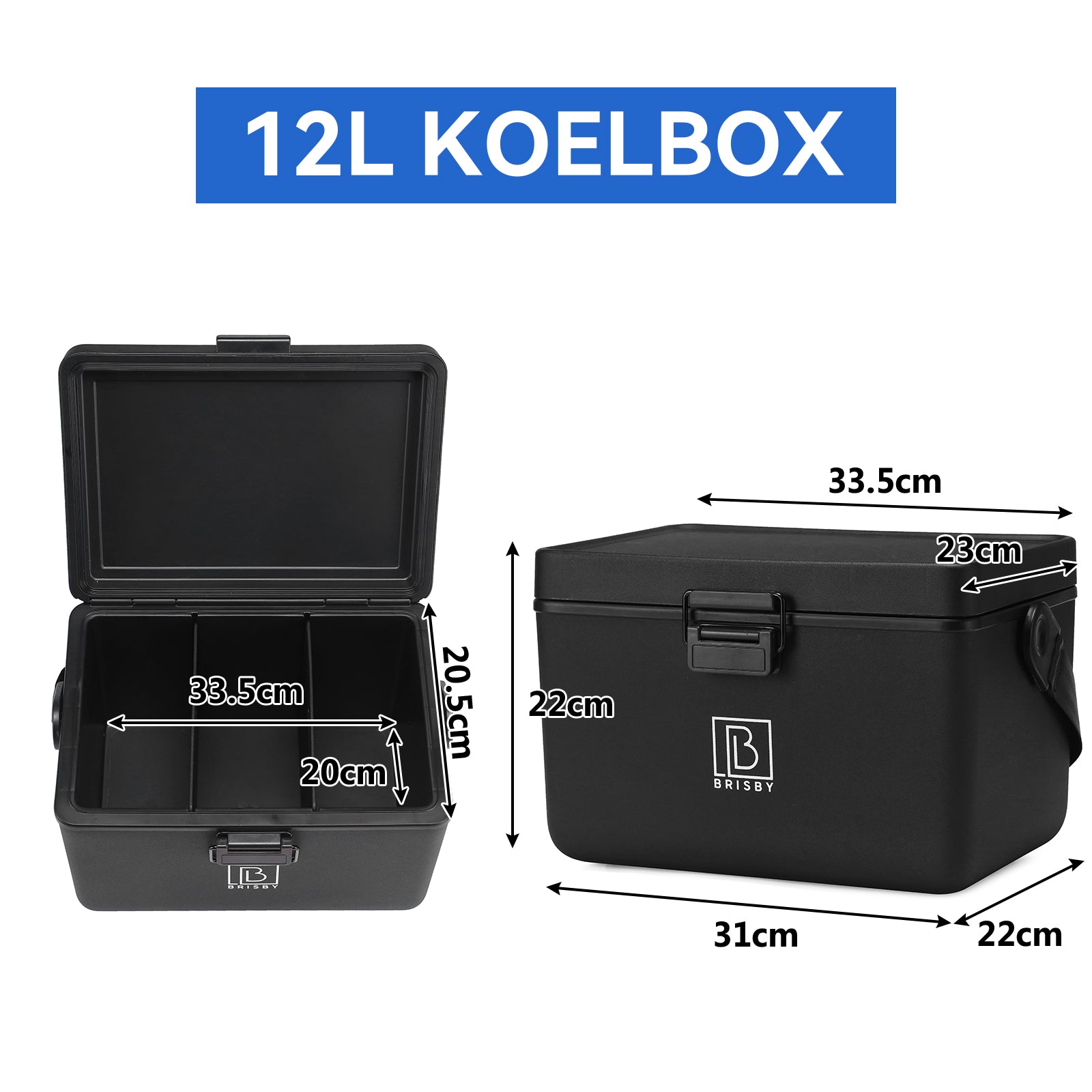 Koelbox 12L met draagband zwart - dividers - snijplanken - tot maximaal 40 uur isolatie - incl. 2 koelelementen van 200ml