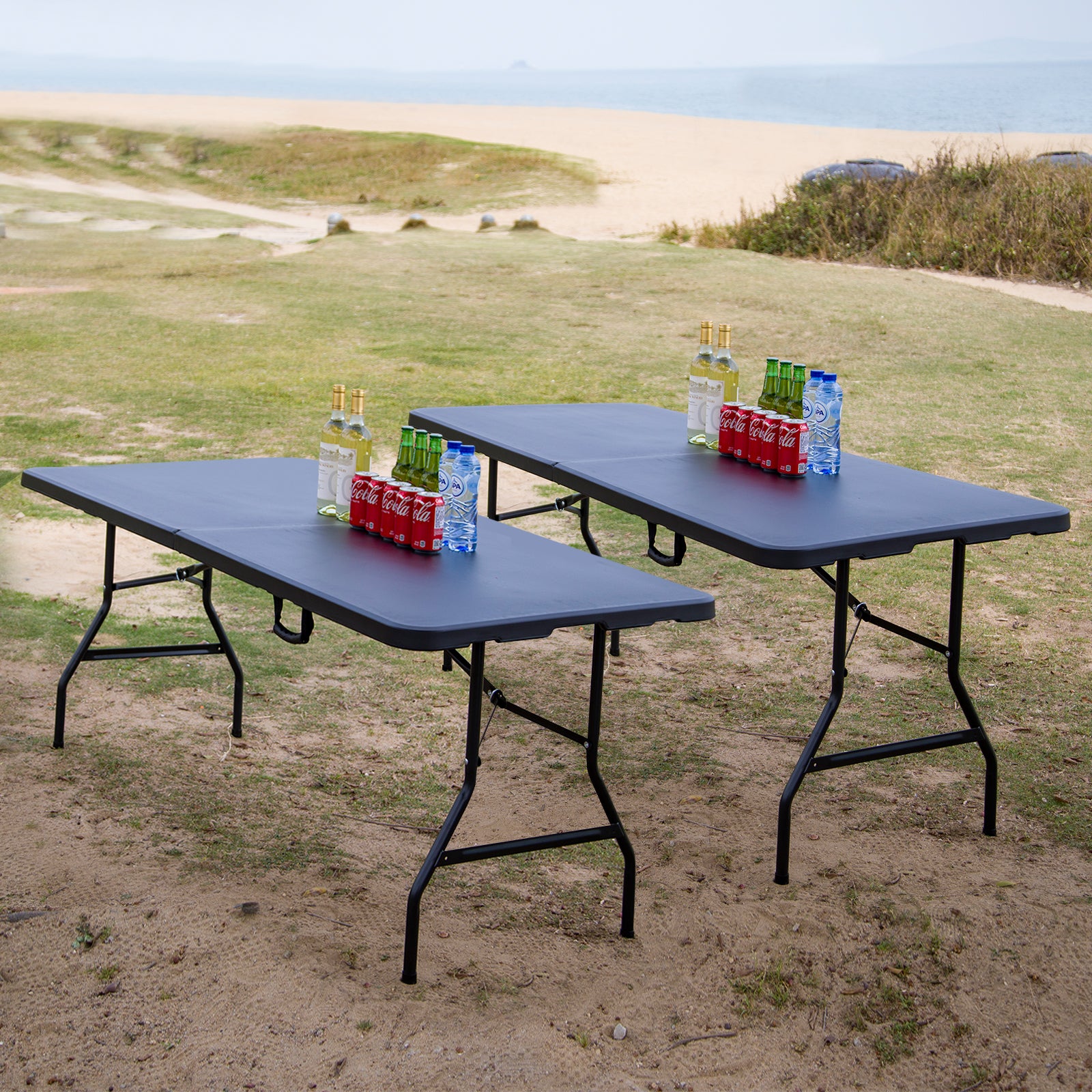 Inklapbare Campingtafel 180 x 74 x 73 cm. Zwart - 6 tot 8 Persoons