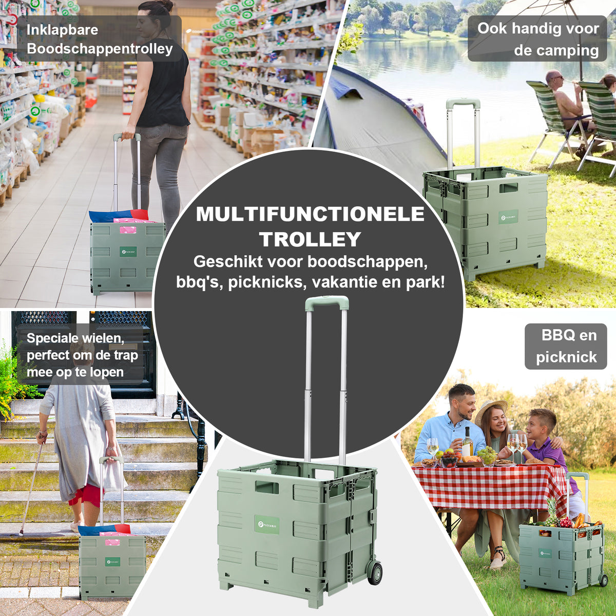 Packaway Boodschappentrolley krat XL 50L groen
