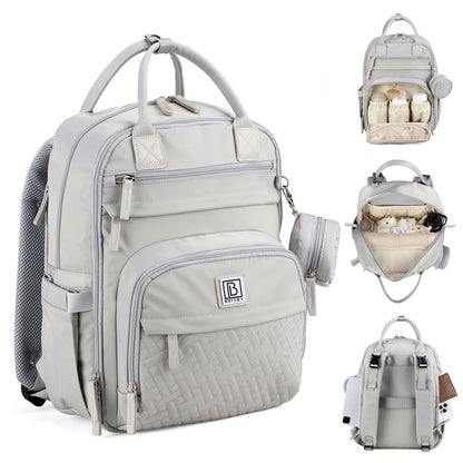 Brisby Premium Luiertas – Uitgebreide en Functionele Verzorgingstas – met buggymontage – Anti Diefstal Vakken - Reistrolley Sleeve - Inclusief verschoonmatje t.w.v.15,99 euro en speenhouder - Levenslange Garantie -Modern Grey