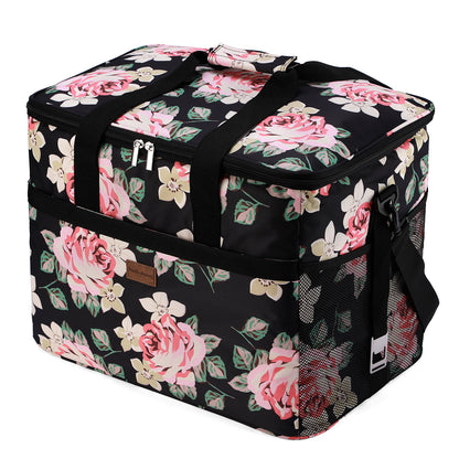 Koeltas 40L black flower - lunchtas - opvouwbaar - 4-laags geïsoleerd - incl. 6 gratis koelelementen en draagband