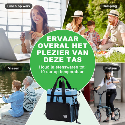 Koeltas 15L blauw - Lunchtas - 4-laags geïsoleerd - incl. 2 gratis koelelementen en schouderriem