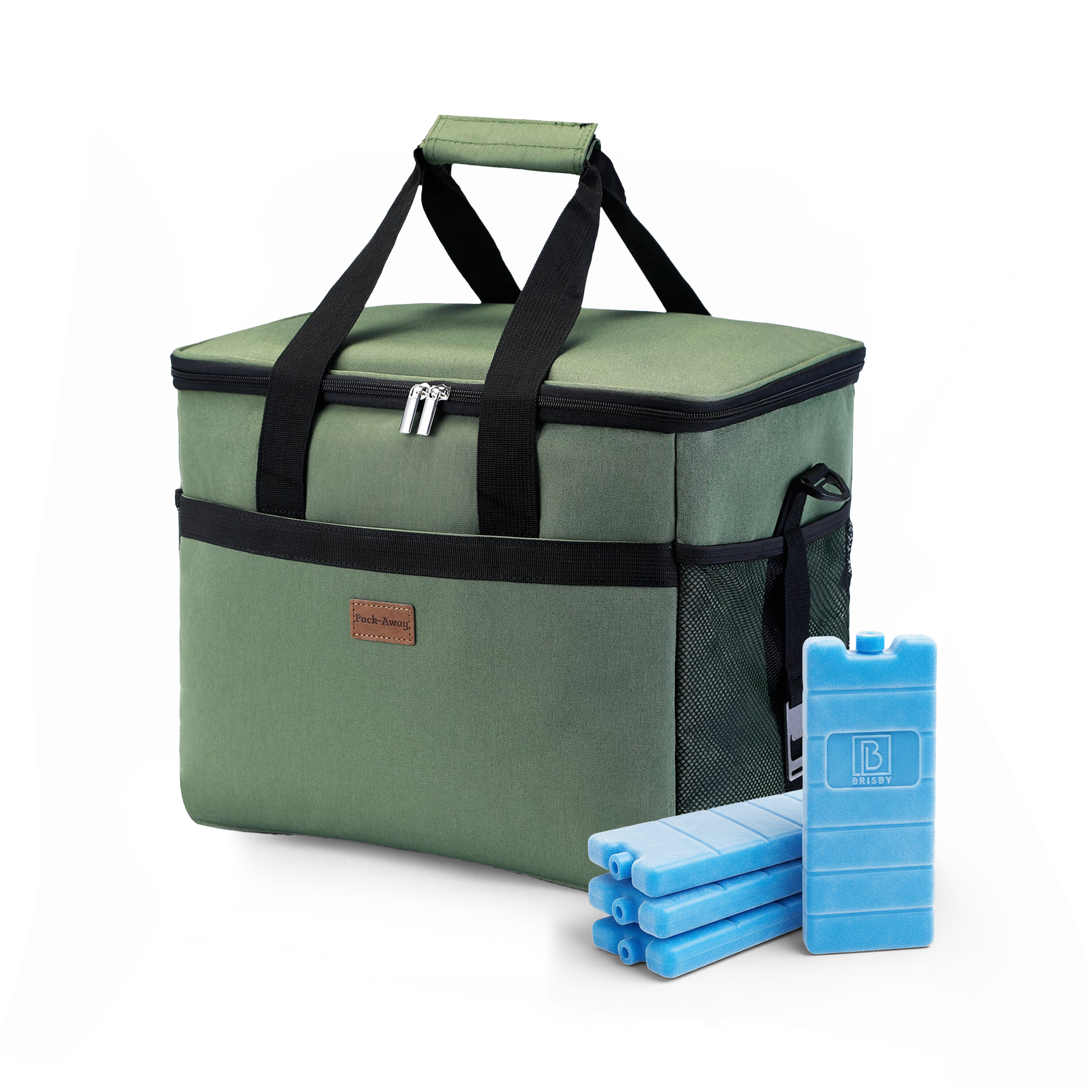 Cooler bag 30L green - lunch bag - foldable - 4-layer insulated - incl. 4 free cooling elements and carrying strap