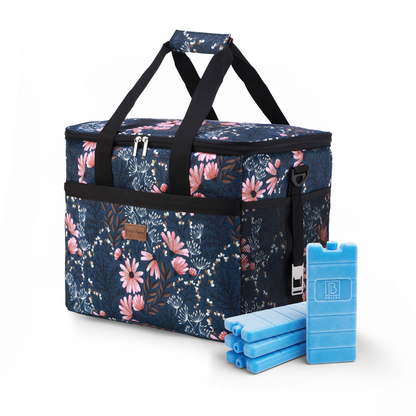 Cooler bag 30L Japanese flower - lunch bag - foldable - 4-layer insulated - incl. 4 free cooling elements and carrying strap