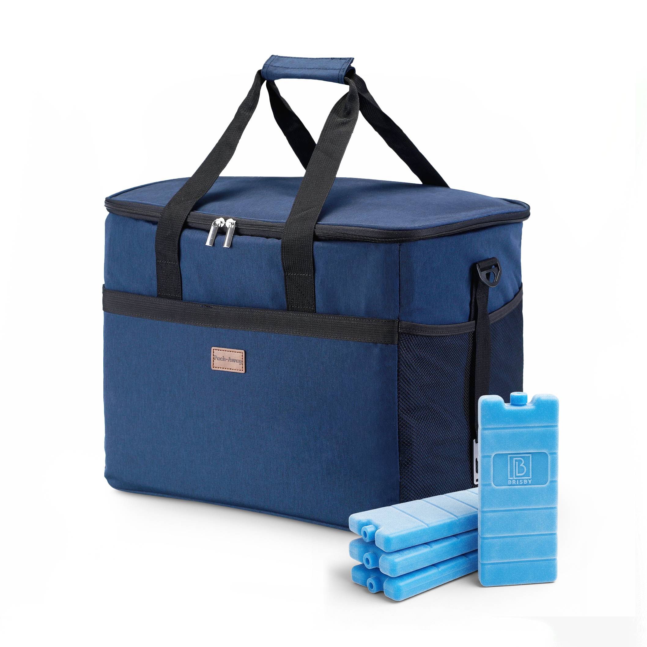 Cooler bag 40L dark blue - lunch bag - foldable - 4-layer insulated - incl. 6 free cooling elements and carrying strap