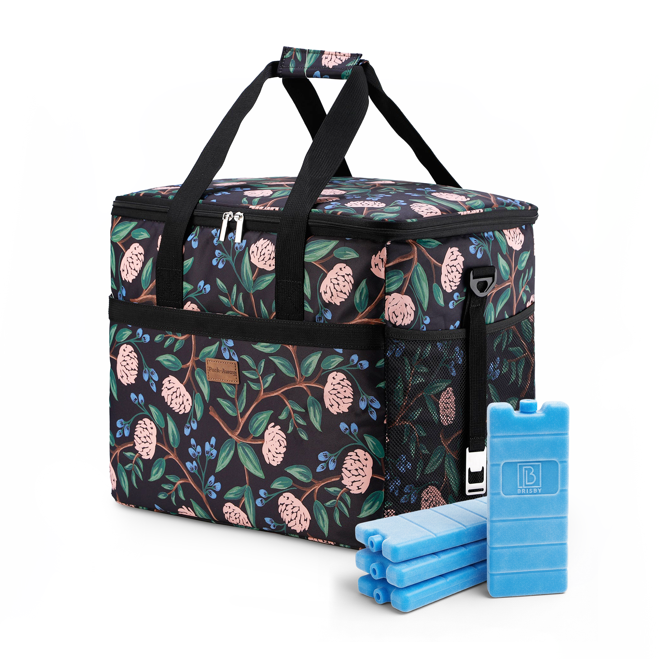 Cooler bag 40L passion flower - lunch bag - foldable - 4-layer insulated - incl. 6 free cooling elements and carrying strap