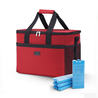 Koeltas 40L rood - Lunchtas - opvouwbaar - 4-laags geïsoleerd - incl. 4 gratis koelelementen en draagband