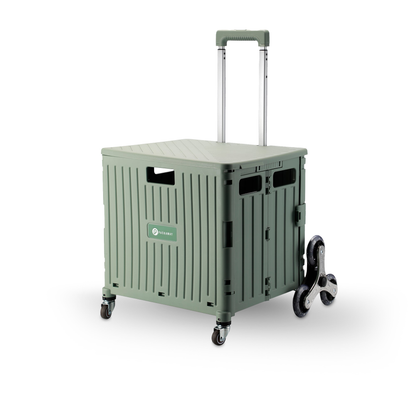 Shopping trolley 50L XL with green pedal wheels - shopping crate - 35 kg load capacity - with lid and telescopic handle