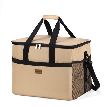 Packaway geïsoleerde koeltas 40 liter beige opvouwbare lunchtas met schouderband en 6 koelelementen