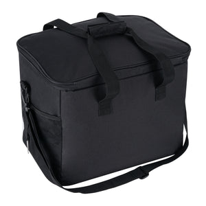 Back angled view with bag open and handles to the side.