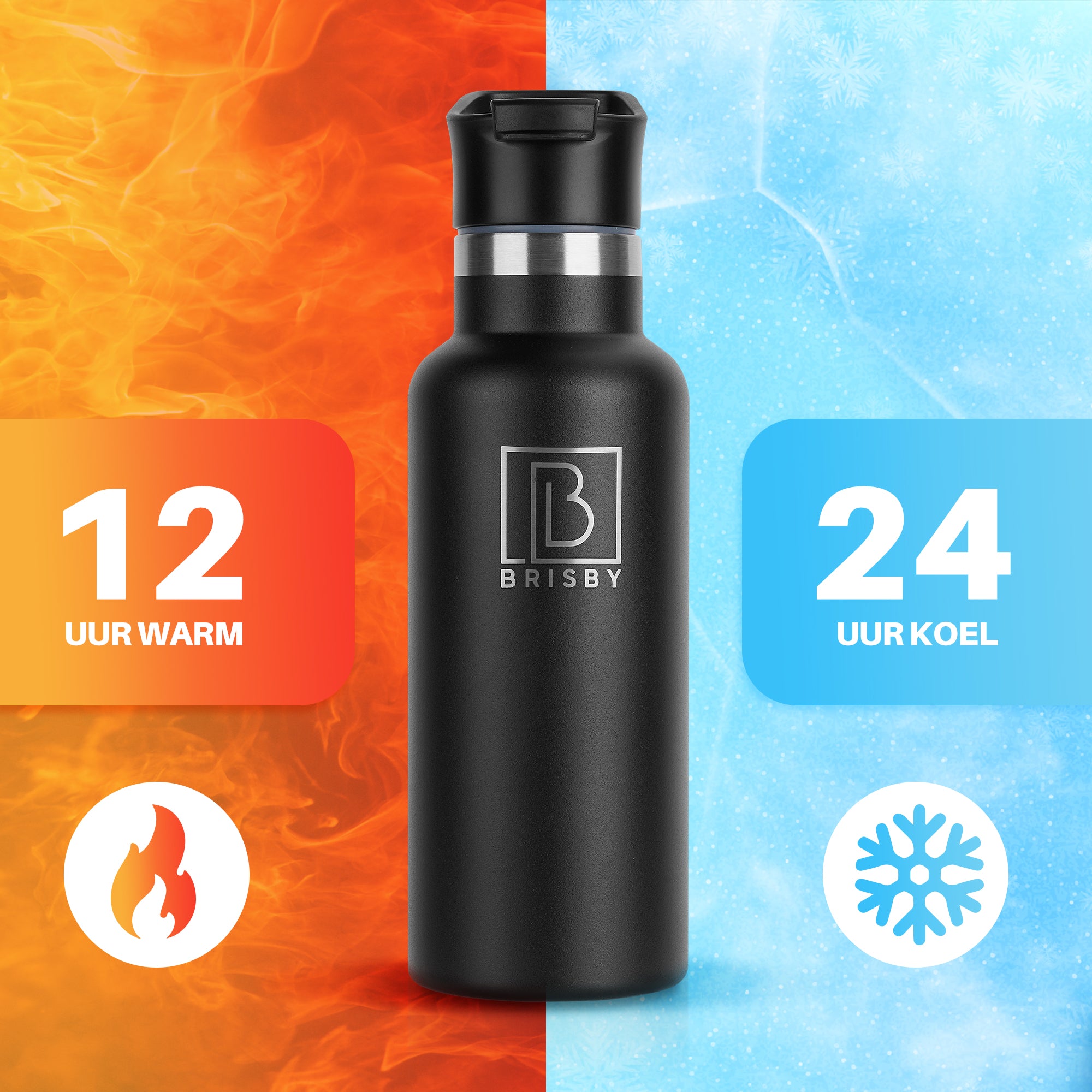 Thermosfles RVS 500ml zwart - BPA Vrij - 24 uur koud - 12 uur warm