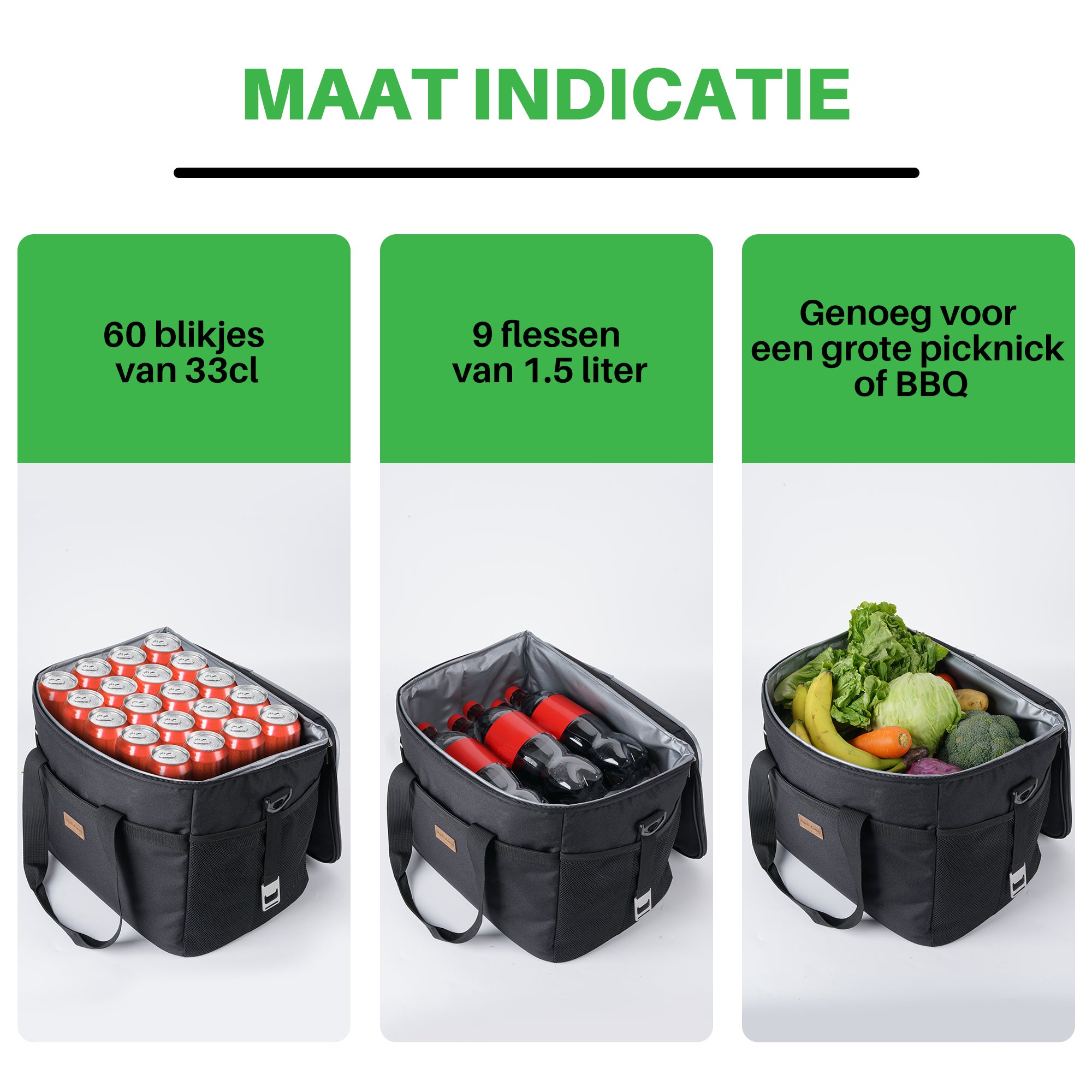 Koeltas 30L zwart - lunchtas - opvouwbaar - 4-laags geïsoleerd - incl. 4 gratis koelelementen en draagband