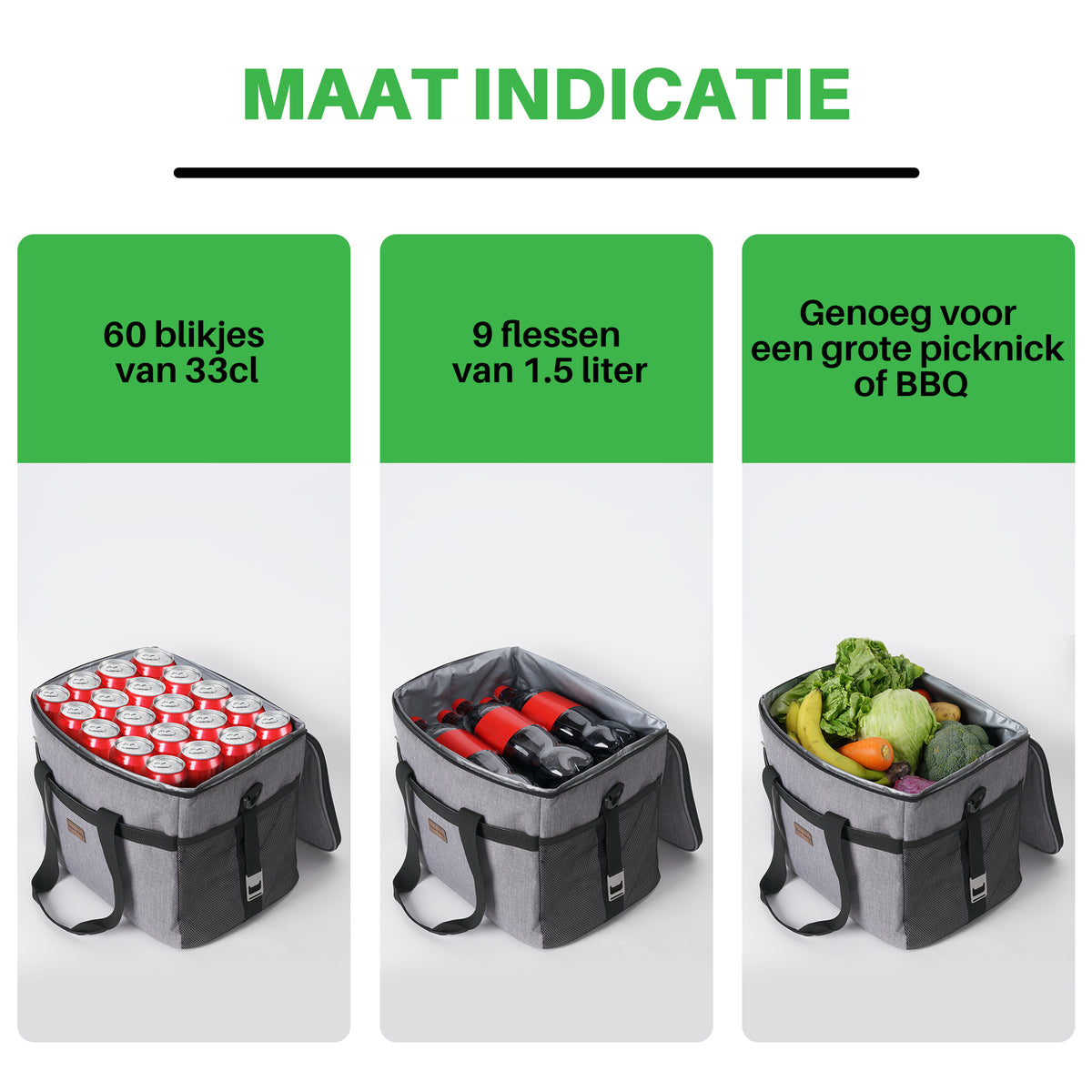 Koeltas 40L grijs - lunchtas - opvouwbaar - 4-laags geïsoleerd - incl. 6 gratis koelelementen en draagband