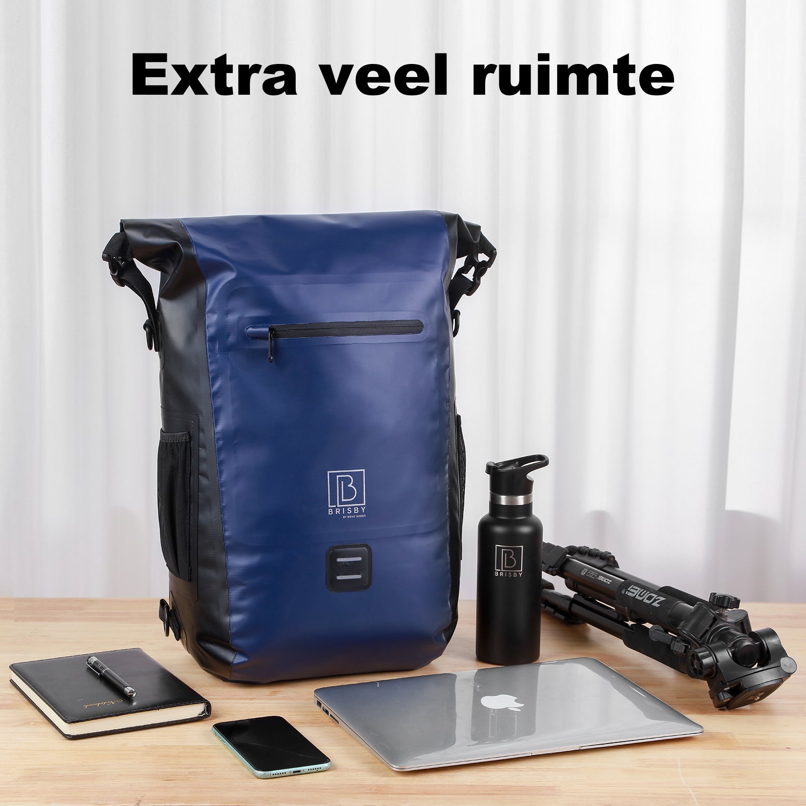 3 in 1 waterdichte rolltop fietstas set 40-52L blauw - reflecterend - hoge zichtbaarheid - fietstas - rugtas - schoudertas