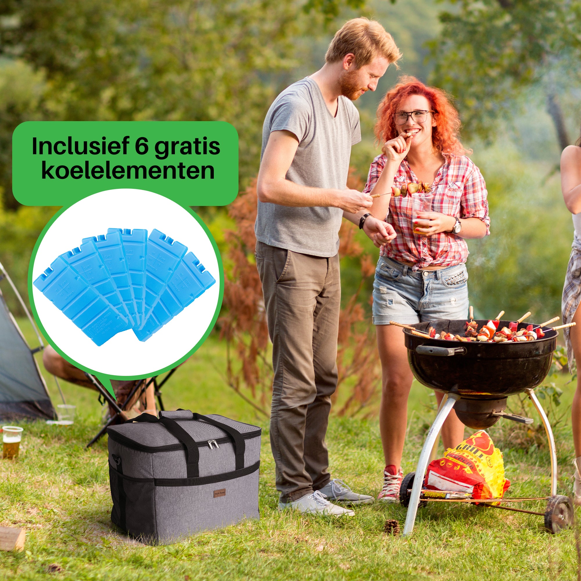 Koeltas 40L grijs - lunchtas - opvouwbaar - 4-laags geïsoleerd - incl. 6 gratis koelelementen en draagband