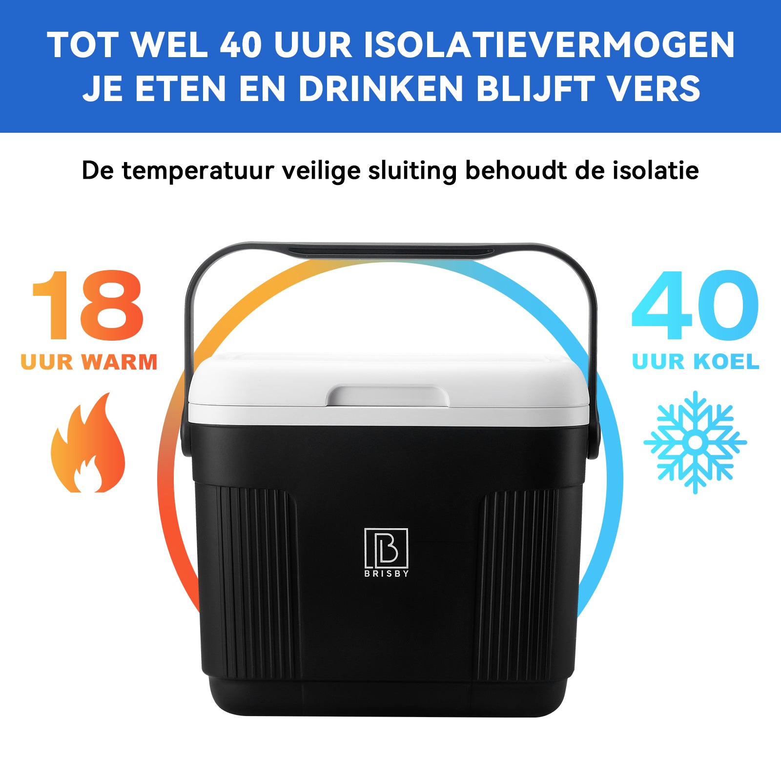 Koelbox 22L zwart - Tot maximaal 40 uur isolatie - incl. 4 450ml koelelementen - temperatuur veilige sluiting - koelelementen vergrendeld in deksel