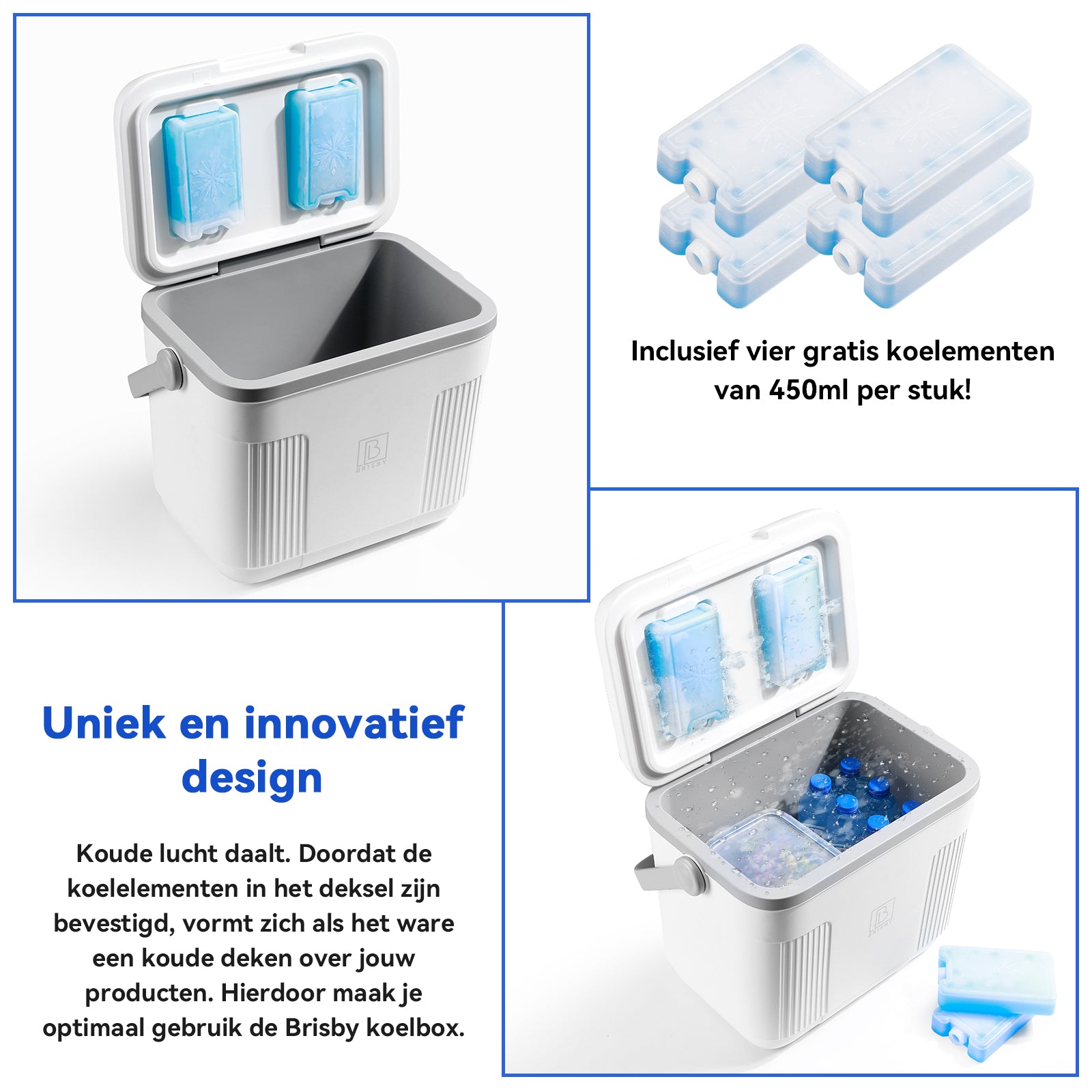 Koelbox 22L wit - Tot maximaal 40 uur isolatie - incl. 4 450ml koelelementen - temperatuur veilige sluiting - koelelementen vergrendeld in deksel