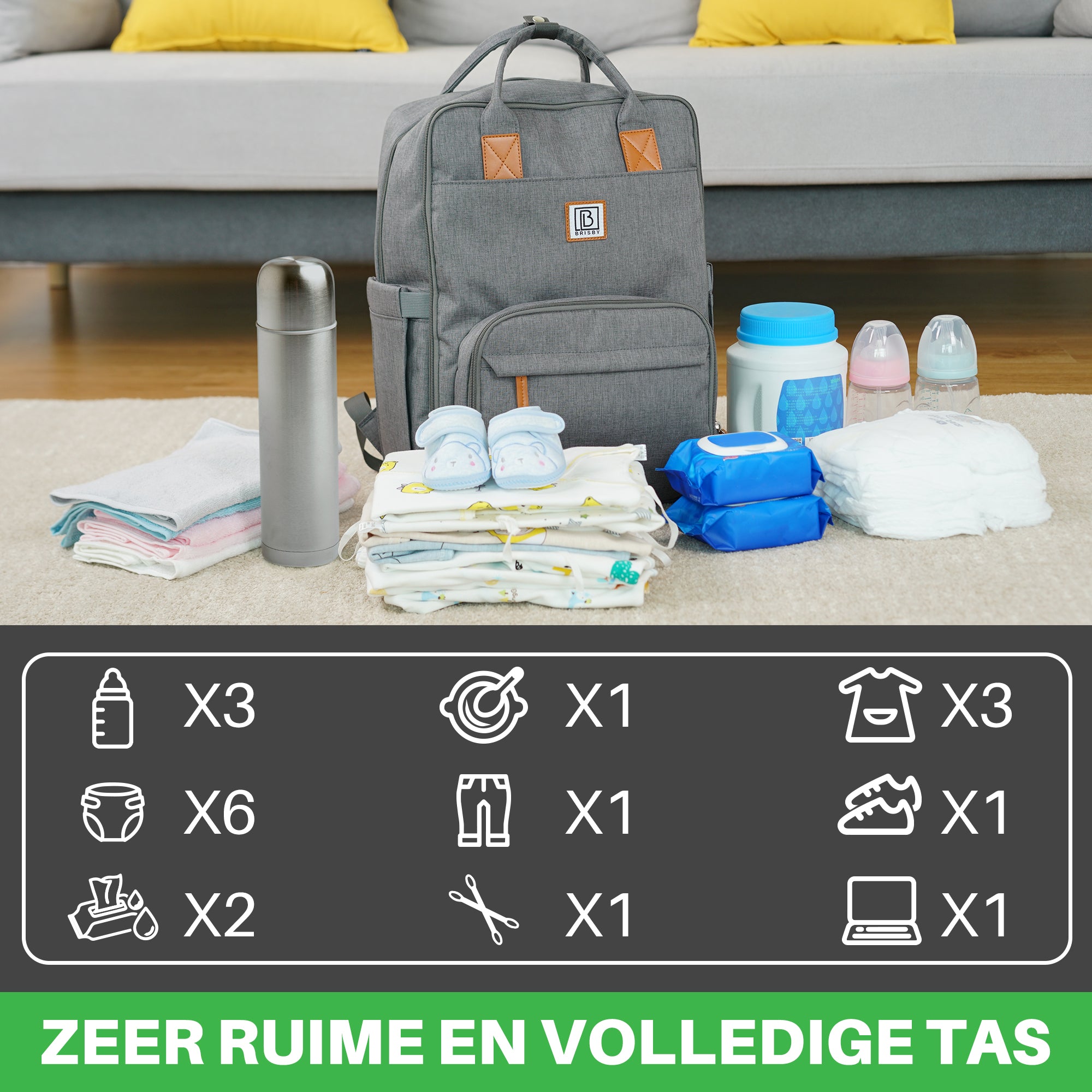 Original slijtvaste luiertas donkergrijs - verzorgingstas - incl. buggymontage en verschoningsmat